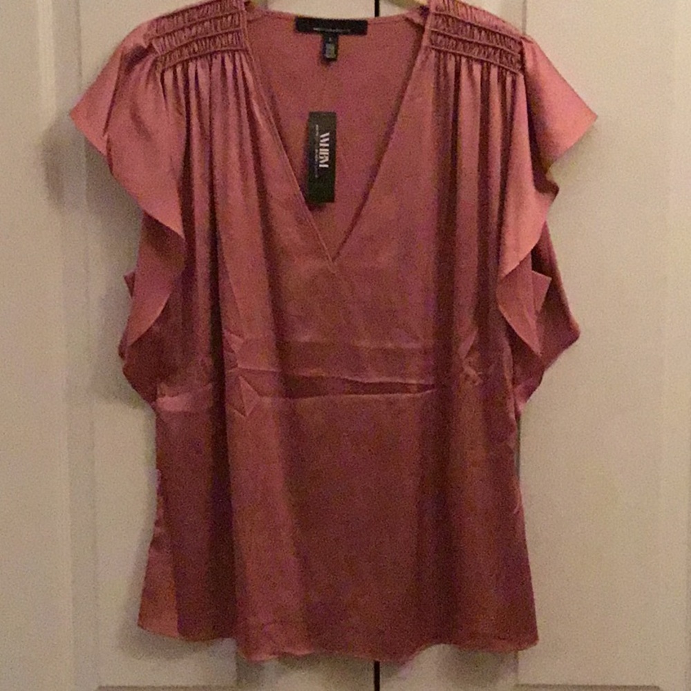 NWT WHBM soft silky top with cute shoulder details and flowy sleeves.